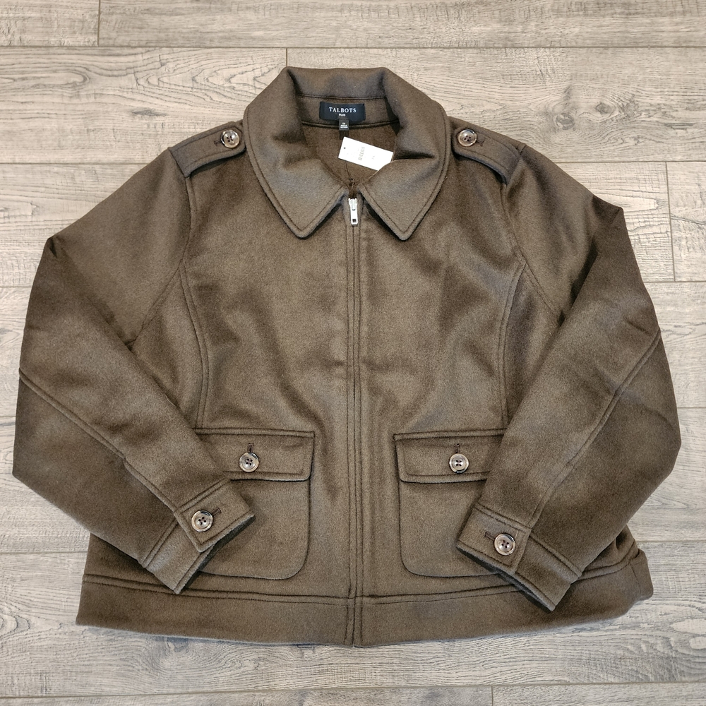 Talbots Women's Brushed Wool Blend Bomber Jacket Size Plus 1X Deep Olive NWT